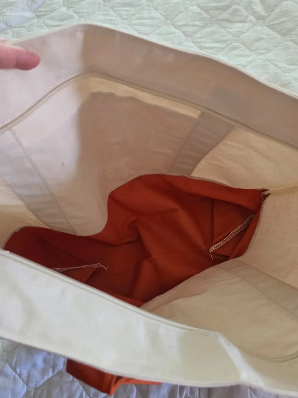 Large Heavy Duty Cotton Canvas Tote Bag Orange White Zip Top Utility Beach